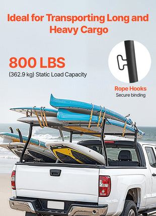 Truck Ladder Rack, 49-73 in Width, Extendable Universal Cargo Rack, Heavy Duty Steel with 800 lbs Static Load Capacity, Ideal for Canoes, Surfboards, Ladders, Lumber, Tents, and Large Cargo