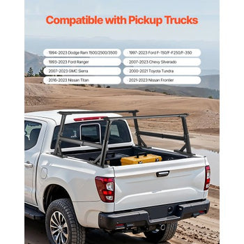 Truck Ladder Rack, 21-31.5 in Height, Adjustable Non-Drilling Aluminum Cargo Rack with Sidebar, 800 lbs Static Capacity, Ideal for Canoes, Surfboards, Ladders, Lumber, Tents, and Large cargo