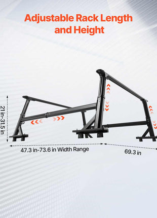 Truck Ladder Rack, 21-31.5 in Height, Adjustable Non-Drilling Aluminum Cargo Rack with Sidebar, 800 lbs Static Capacity, Ideal for Canoes, Surfboards, Ladders, Lumber, Tents, and Large cargo