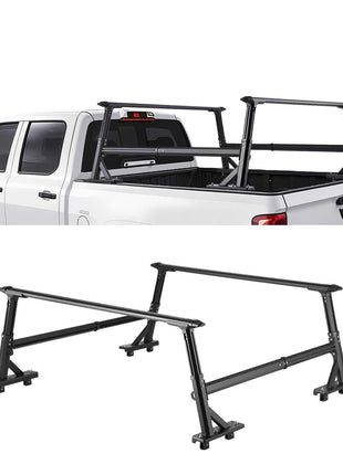 Truck Ladder Rack, 21-31.5 in Height, Adjustable Non-Drilling Aluminum Cargo Rack with Sidebar, 800 lbs Static Capacity, Ideal for Canoes, Surfboards, Ladders, Lumber, Tents, and Large cargo
