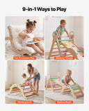 Pikler Triangle Set, 9-in-1 Toddler Climbing Toys Indoor, with Xylophone, Cushion, Triangle, Arch, and Ramp, 150 lbs Load, Foldable Montessori Climbing Set for Toddlers and Kids, Rainbow
