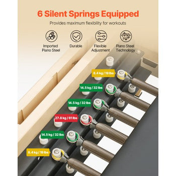 Pilates Reformer Machine, Wooden Pilates Workout Equipment for Home Gym Studio Use, Pilates Bed with Dual Resistance- Spring & Cord, Reformer Set with Sitting Box, Up to 400 LBS