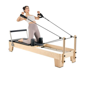 Pilates Reformer Machine, Wooden Pilates Workout Equipment for Home Gym Studio Use, Pilates Bed with Dual Resistance- Spring & Cord, Reformer Set with Sitting Box, Up to 400 LBS