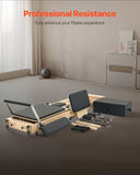 Foldable Pilates Reformer, Wooden Pilates Workout Machine for Home Gym Studio Use, Pilates Bed with Dual Resistance- Spring & Cord, Reformer Set with Sitting Box, Up to 400 LBS