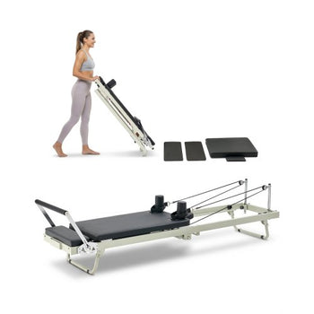 Foldable Pilates Reformer, Pilates Workout Machine for Home Gym Studio Use, Pilates Bed with Dual Resistance- Spring & Cord, Reformer Set for Advanced Users and Beginners, Up to 400 LBS