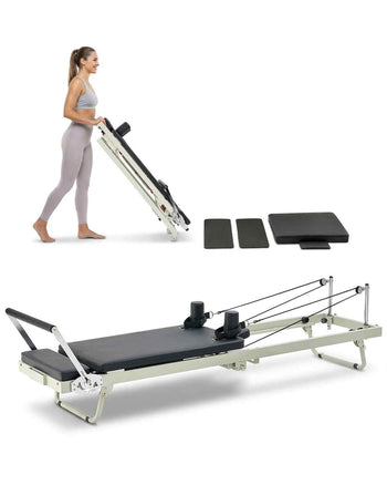 Foldable Pilates Reformer, Pilates Workout Machine for Home Gym Studio Use, Pilates Bed with Dual Resistance- Spring & Cord, Reformer Set for Advanced Users and Beginners, Up to 400 LBS