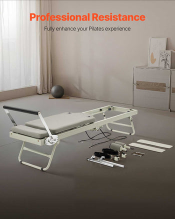 Foldable Pilates Reformer, Pilates Workout Machine for Home Gym Studio Use, Pilates Bed with Dual Resistance- Spring & Cord, Reformer Set for Advanced Users and Beginners, Up to 400 LBS