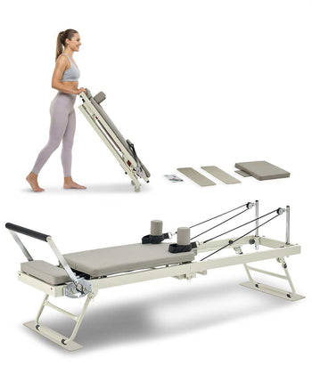 Foldable Pilates Reformer, Pilates Workout Machine for Home Gym Studio Use, Pilates Bed with Dual Resistance- Spring & Cord, Reformer Set for Advanced Users and Beginners, Up to 400 LBS