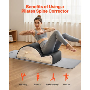 Pilates Spine Corrector, Home Gym Yoga Pilates Accessory, Rubber Wood Fitness Training Tool, Arc Fitness Body Workout Equipment, for Spine Exercises, Balance, Core Strengthening, and Stretching