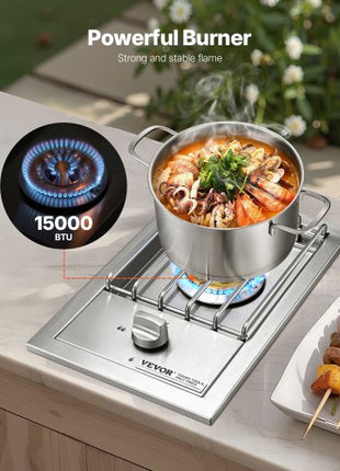 Single Grilling Side Burner, 15,000BTU Liquid Propane Side Burner for Outdoor Kitchen, Convertible to Natural Gas, 304 Stainless Steel Built-in Single Grill Burners for BBQ Grill Island