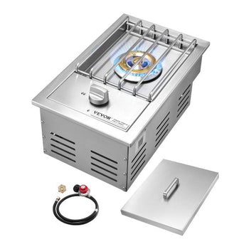 Single Grilling Side Burner, 15,000BTU Liquid Propane Side Burner for Outdoor Kitchen, Convertible to Natural Gas, 304 Stainless Steel Built-in Single Grill Burners for BBQ Grill Island