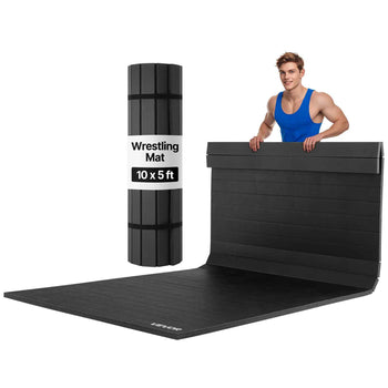 10x5 ft Wrestling Mat, Martial Arts Thick Mat for Home Gym Workouts Exercise, Waterproof PVC Roll-Up Training Mats for Gymnastics, Tatami, Jiu Jitsu BJJ MMA Judo, Boxing, Black
