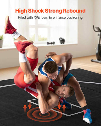 10x10 ft Wrestling Mat, Martial Arts Thick Mat for Home Gym Workouts Exercise, Waterproof PVC Roll-Up Training Mats with Circles, for Gymnastics, Tatami, Jiu Jitsu BJJ MMA Judo, Boxing, Black