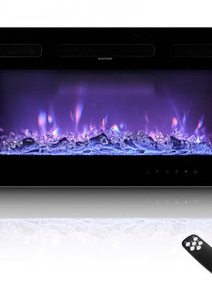 42 inch Electric Fireplace, Wall Mounted Recessed Fire Place with Remote Control, Timer, 1500W, Adjustable Flame Color Brightness, Touch Screen, Overheat Protection, for Living Room,Bedroom