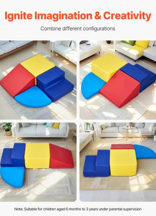 Climbing Toys, 4-Piece Set, Foam Climbing Toys for Toddlers 6 Months to 3 Years Old, PU Leather Climbing Blocks, Indoor Climb and Crawl Activity Playset for Crawling & Sliding, Easy to Clean