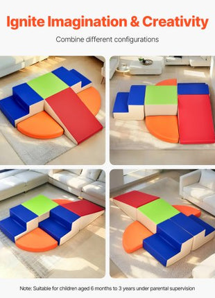 Climbing Toys, 6-Piece Set, Foam Climbing Toys for Toddlers 6 Months to 3 Years Old, PU Leather Climbing Blocks, Indoor Climb and Crawl Activity Playset for Crawling & Sliding, Easy to Clean