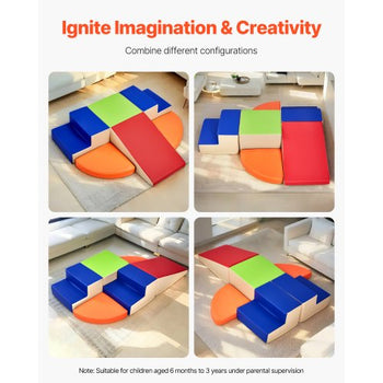 Climbing Toys, 6-Piece Set, Foam Climbing Toys for Toddlers 6 Months to 3 Years Old, PU Leather Climbing Blocks, Indoor Climb and Crawl Activity Playset for Crawling & Sliding, Easy to Clean