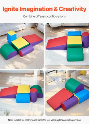 Climbing Toys, 5-Piece Set, Foam Climbing Toys for Toddlers 6 Months to 3 Years Old, PU Leather Climbing Blocks, Indoor Climb and Crawl Activity Playset for Crawling & Sliding, Easy to Clean