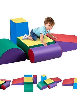 Climbing Toys, 5-Piece Set, Foam Climbing Toys for Toddlers 6 Months to 3 Years Old, PU Leather Climbing Blocks, Indoor Climb and Crawl Activity Playset for Crawling & Sliding, Easy to Clean