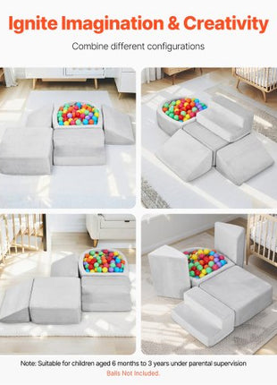 Climbing Toys, 5-Piece Set, Foam Climbing Blocks for Toddlers 6 Months to 3 Years, Baby Climbing Blocks with Ball Pit (Balls Not Included), Indoor Climb and Crawl Activity Playset for Crawling