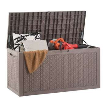 Outdoor Storage Box, 100 Gallon Resin Deck Box, Backyard Outside Toy and Towel Storage Cabinet Waterproof, for Patio Furniture Cushions, Garden Tools, Pool Supplies & Package Delivery (Grey)