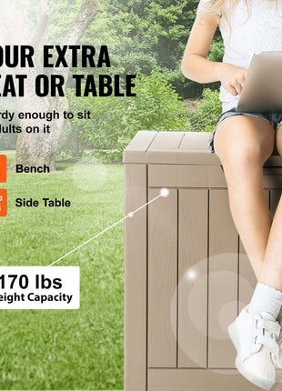 Outdoor Storage Box, 31 Gallon Resin Deck Box, Backyard Outside Toy and Towel Storage Cabinet Waterproof, for Patio Furniture Cushions, Garden Tools, Pool Supplies & Package Delivery (Grey)