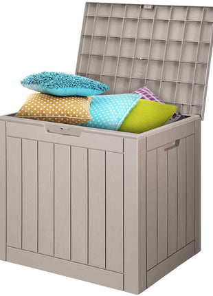 Outdoor Storage Box, 31 Gallon Resin Deck Box, Backyard Outside Toy and Towel Storage Cabinet Waterproof, for Patio Furniture Cushions, Garden Tools, Pool Supplies & Package Delivery (Grey)