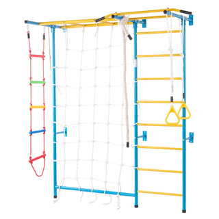 Indoor Jungle Gym for Toddlers, 7-in-1 Climbing Playset with Carbon Steel Swedish Ladder, Wall Ladder, Pull-Up Bar, Rope Ladder, and Gymnastic Rings, Supports 220 lbs, Multicolor