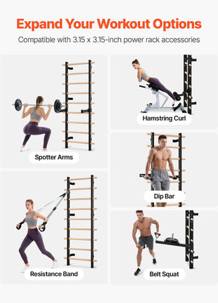 Swedish Ladder Wall Gym, 9-Level Swedish Ladder Suspension Trainer, 330LBS Loading Solid Wood + Carbon Steel Gymnastics Stall Bars for Adult, Compatible with 3.15" x 3.15" Power Rack Accessories