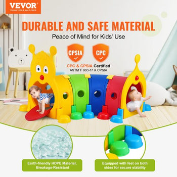 Caterpillar Tunnel for Kids, Outdoor Indoor Climb and Crawl Through, Play Equipment for Toddler,Boys,Girls,Baby 3-6, 4 Sections, for Daycare, Preschool, Playground, Multicolor