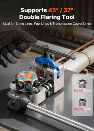 Professional Brake Line Flaring Tool, 45 & 37 Degree Double Flare Bubble Flare Tool Kit for 3/16", 1/4", 5/16", 3/8" Copper Aluminum Thin Steel Tubes