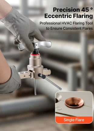 Flaring Tool HVAC, 45° Eccentric Single Flaring Tool for 1/4"-3/4" & 6-19mm Copper Aluminum Tubes - with Metric & SAE Clamps, Tube Cutter & Toolbox for Refrigeration Air Conditioner Repair