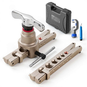 Flaring Tool HVAC, 45° Eccentric Single Flaring Tool for 1/4"-3/4" & 6-19mm Copper Aluminum Tubes - with Metric & SAE Clamps, Tube Cutter & Toolbox for Refrigeration Air Conditioner Repair