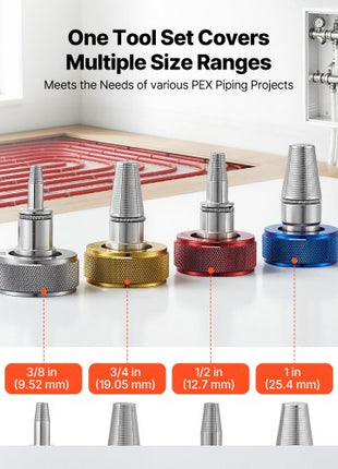 PEX Pipe Expander Tool Kit, Manual Tubing Expansion Tool for 3/8", 1/2", 3/4", 1" PEX Pipes - with 4 Expanding Heads, Pipe Cutter & Carrying Case for Radiant Heating & Water Plumbing System