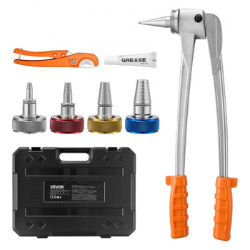 PEX Pipe Expander Tool Kit, Manual Tubing Expansion Tool for 3/8", 1/2", 3/4", 1" PEX Pipes - with 4 Expanding Heads, Pipe Cutter & Carrying Case for Radiant Heating & Water Plumbing System
