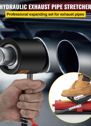 Hydraulic Exhaust Pipe Expander, 1-5/8" to 4-1/4" Size, 10 T Pedal Pump Included with 4 Dies, 2 Storage Cases for Copper Aluminum Tubes in Car Repairing