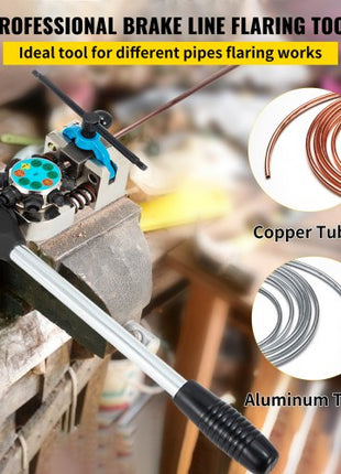 Brake Line Flaring Tool, 45 Degree Single, Double, and Bubble Flares for 3/16\", 1/4\", 5/16\" and 3/8\" Tube Size, Suitable for Soft Metal of Copper Lines