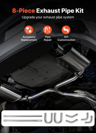 Exhaust Pipe, 8 Pcs 2.25 Inch Mild Steel DIY Custom Exhaust Tubing Straight & U-Bend Kit with 90 & 135 Degree Pipes, Galvanized Surface Finish, Universal Fit for Truck, Sedan, Sports Car, SUV