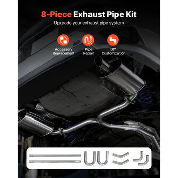 Exhaust Pipe, 8 Pcs 2.25 Inch Mild Steel DIY Custom Exhaust Tubing Straight & U-Bend Kit with 90 & 135 Degree Pipes, Galvanized Surface Finish, Universal Fit for Truck, Sedan, Sports Car, SUV