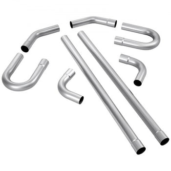 Exhaust Pipe, 8 Pcs 2.25 Inch Mild Steel DIY Custom Exhaust Tubing Straight & U-Bend Kit with 90 & 135 Degree Pipes, Galvanized Surface Finish, Universal Fit for Truck, Sedan, Sports Car, SUV