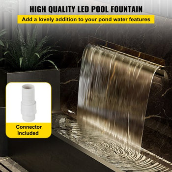 Pool Fountain Stainless Steel Pool Waterfall 11.8\" x 4.5\" x 3.1\"(W x D x H) with LED Strip Light Waterfall Spillway with Pipe Connector Rectangular Garden Outdoor