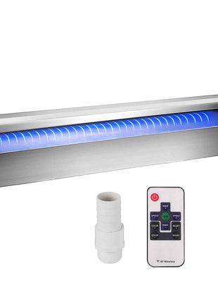 Pool Fountain Stainless Steel Pool Waterfall 11.8\" x 4.5\" x 3.1\"(W x D x H) with LED Strip Light Waterfall Spillway with Pipe Connector Rectangular Garden Outdoor