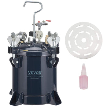 VEVOR 1.5L pressure pot in dark blue metal with stainless steel lid and silicone seal, includes spreader plate and applicator.