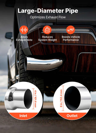 Elbow Exhaust Tip, 4 Inch Inlet, 6 Inch Outlet, 23 in Overall Length, Chrome Turn Down Exhaust Tip with Clamp for Truck, Sedan, Sports Car, SUV, Chrome Structure for High Temperature Resistance