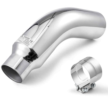 Elbow Exhaust Tip, 4 Inch Inlet, 6 Inch Outlet, 23 in Overall Length, Chrome Turn Down Exhaust Tip with Clamp for Truck, Sedan, Sports Car, SUV, Chrome Structure for High Temperature Resistance
