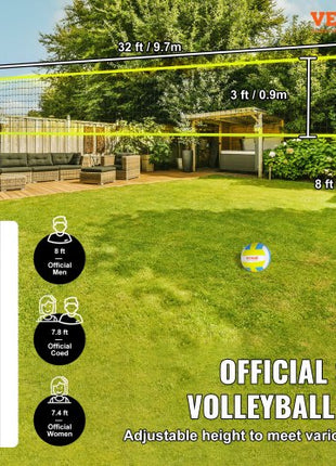 Outdoor Portable Volleyball Net System, Adjustable Height Steel Poles, Professional Volleyball Set with PVC Volleyball, Pump, Carrying Bag, Heavy Duty Volleyball Net for Backyard, Beach, Lawn