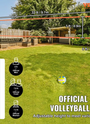 Outdoor Portable Volleyball Net System, Adjustable Height Aluminum Poles, Professional Volleyball Set with PVC Volleyball, Pump, Carrying Bag, Heavy Duty Volleyball Net for Backyard, Beach, Lawn