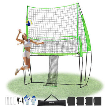 Volleyball Training Net System, Freely Height-Adjustable Practice Equipment with Ball Return, 8x11ft Portable Net Station, Easy Setup for Backyard Indoor Outdoor Serving Spiking Improve Accuracy