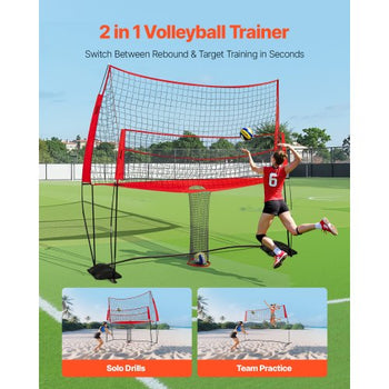 2-in-1 Volleyball Training Net System, Freely Height-Adjustable Practice Equipment with Ball Return, Portable Net Station, Easy Setup for Backyard Indoor Outdoor Serving Spiking Improve Accuracy