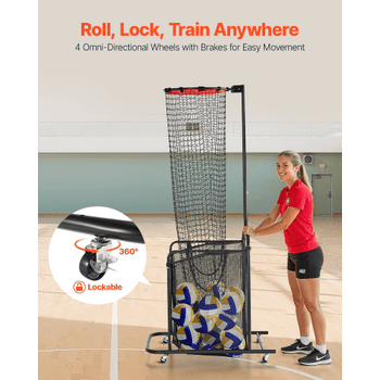 Volleyball Setter Training Equipment, Angle and Height Adjustable Volleyball Trainer, Portable Practice Net with Cart, Wheels, Carrying Bag, Indoor Outdoor Target Net for Serving Spiking Setting